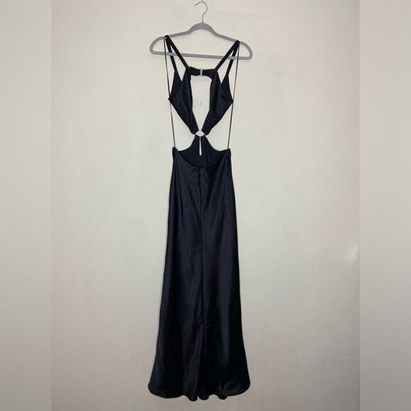 Bec & Bridge Felix Satin Maxi Black Dress Cut Out Size 4 - Picture 10 of 12